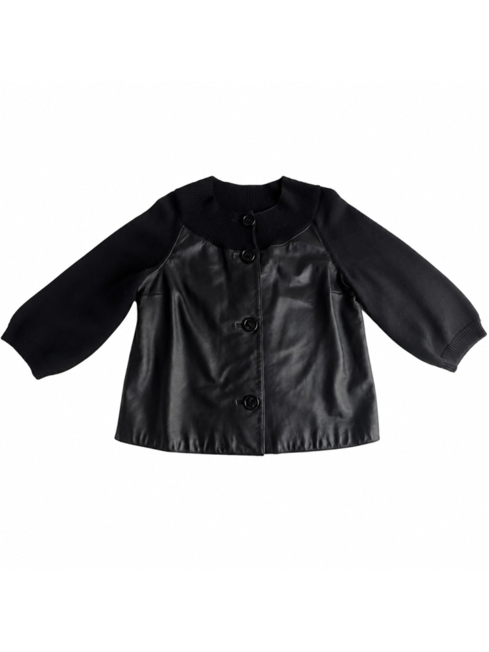 Jones New York Jacket Sz M Black Leather Merino Wool Urban Chic Minimalist Mod